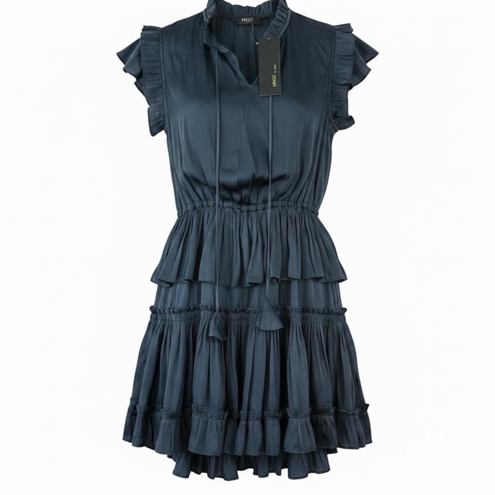 Reset by Jane Women Mini Dress Small NEW Ruffle Tiered Boho Peplum Navy Romantic